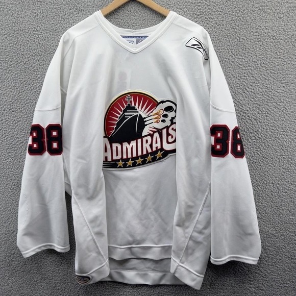 Norfolk Admirals Hockey Jersey Mens 56 White AHL Authentic Fight Strap Reebok